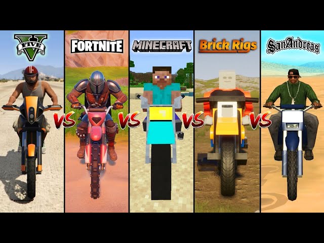 GTA 5 Dirtbike vs Fortnite Dirtbike vs Minecraft Dirtbike vs GTA SA vs Brick Rigs - Which is Best?
