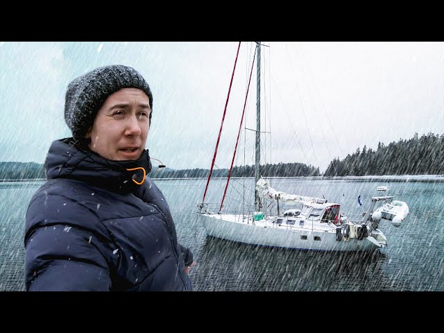 Facing a Snow Storm at Anchor. (Sailing Alaska)