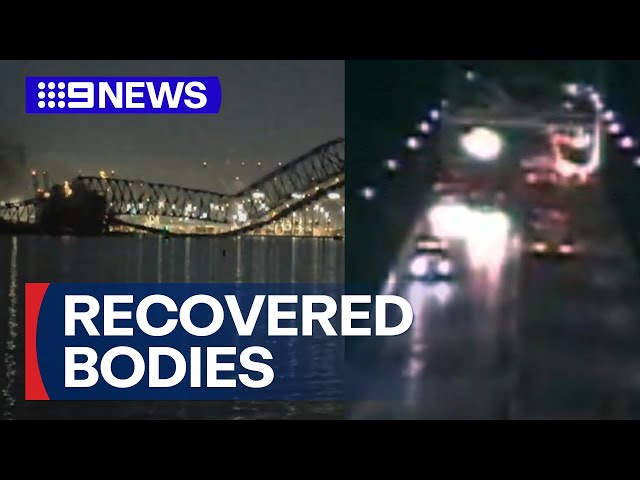 Multiple bodies recovered after Baltimore bridge collapse | 9 News Australia