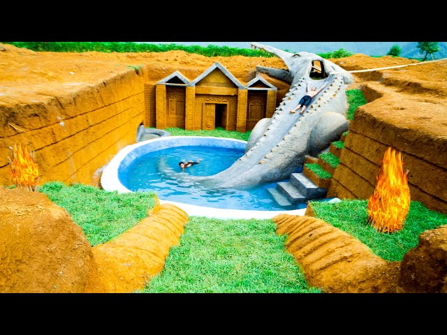 100 Days To Building Crocodile Water Slide Down Swimming Pool With Secret Underground House