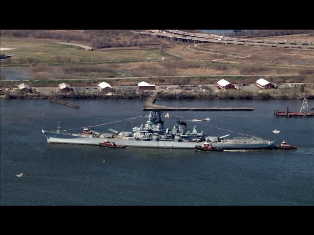 LIVE: Battleship New Jersey continues voyage down Delaware River