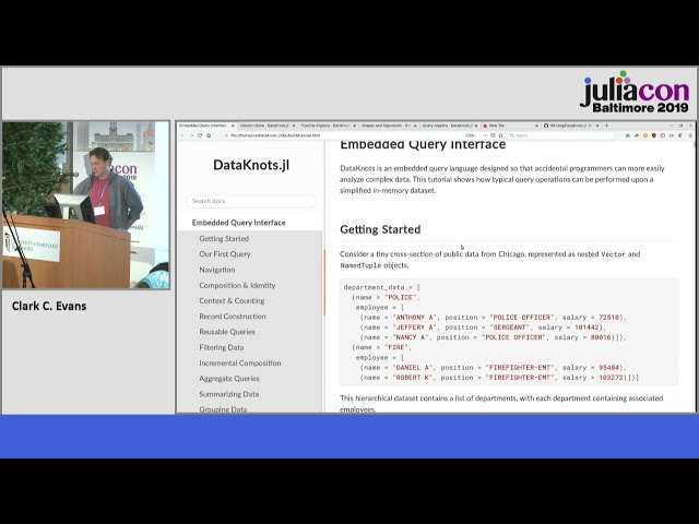 DataKnots.jl: An Extensible, Practical and Coherent Algebra of Query Combinators | JuliaCon 2019