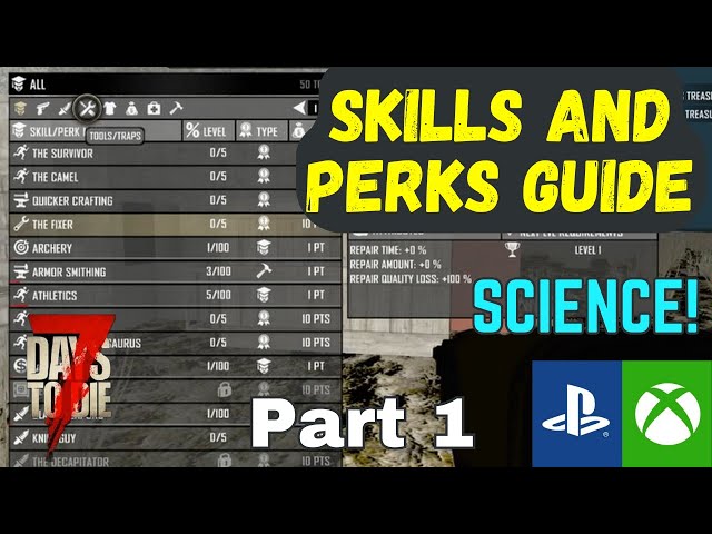 PERKS / SKILLS TUTORIAL - 7 Days to Die Console Version Xbox Playstation PS4 Part 1 (Best perks)